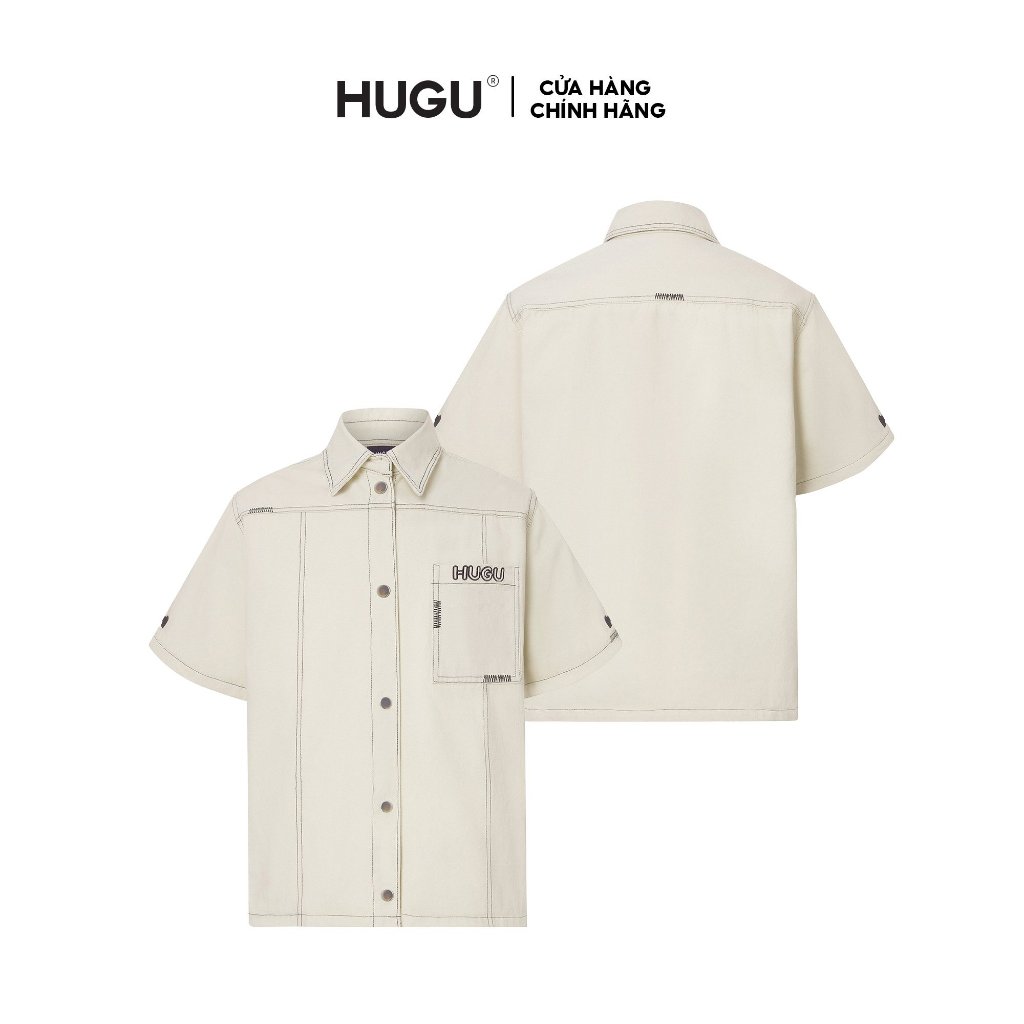 Áo sơ mi unisex local brand HUGU - ZIC - vải kaki, chi tiết thêu phía trước áo