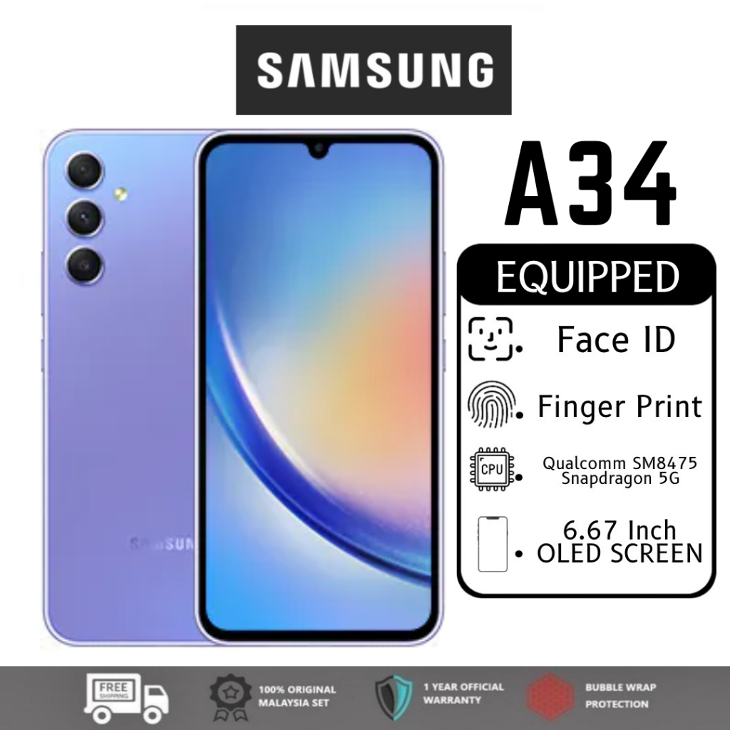 Samsungg A34 5G 512GB ROM + 12GB RAM Có chức năng Facelock 6.5 MÀN HÌNH IPS LCD * Điện thoại thông minh nhập Gkhẩu mới
