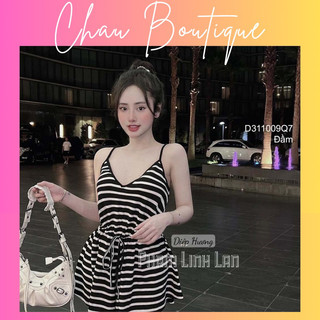 Đầm 2 dây kẻ sọc rút dây ro năng động! chausstore