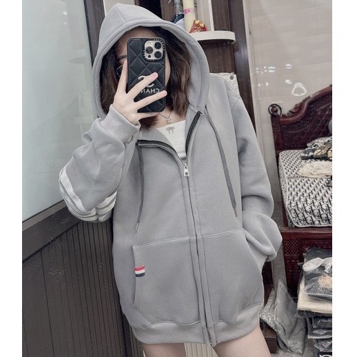 Áo Khoác Nam Nữ, Áo Khoác Chất Nỉ Kèm Mũ Unisex Phối Tay Vạch Thome 2 Màu Hot Trend