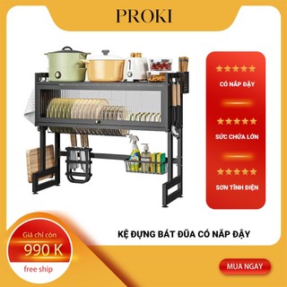 Kệ Đựng Bát Đĩa Trên Bồn Rửa Chén Proki Có Nắp Đậy