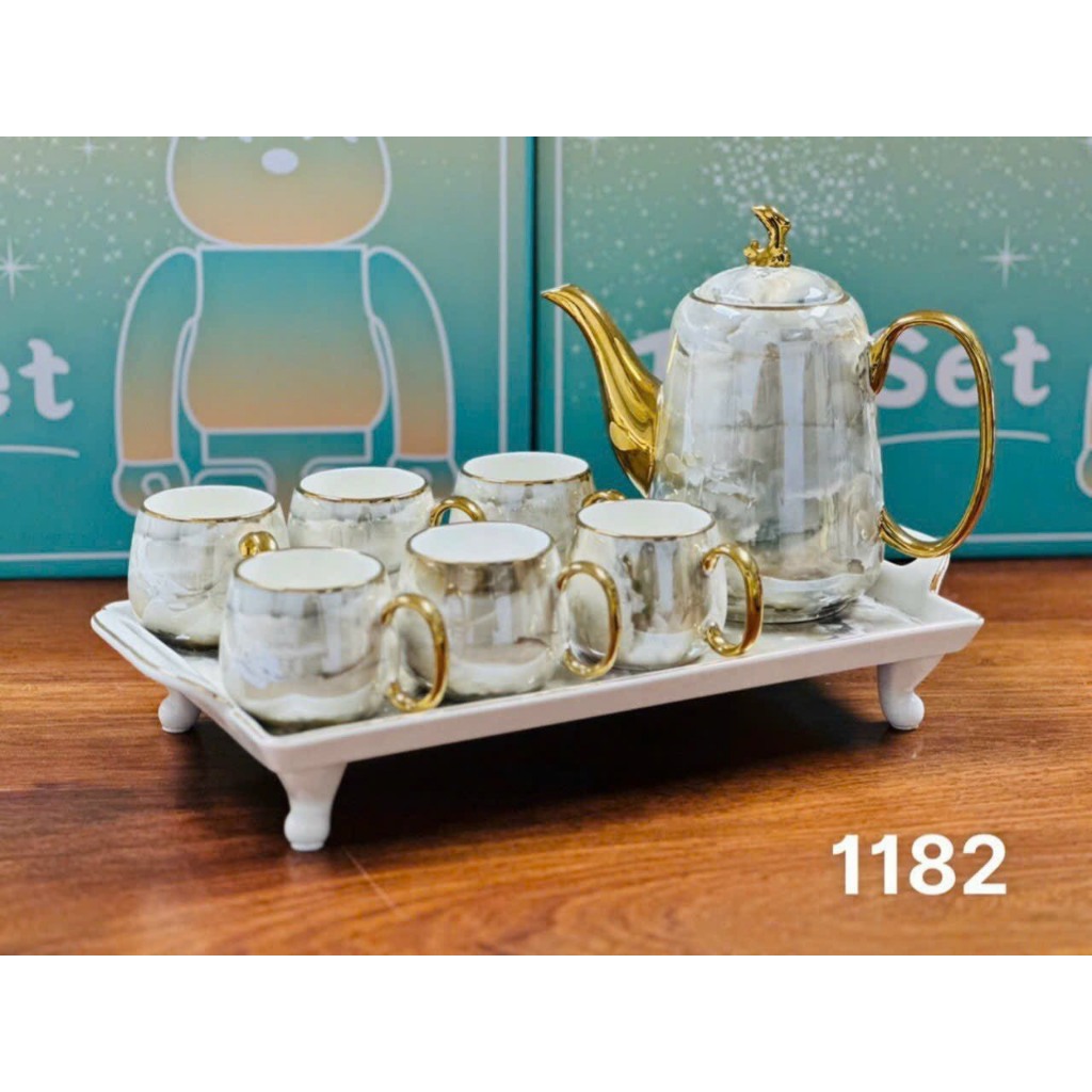 Ấm chén pha trà màu vân đá. bộ tách trà màu vân ghi. ấm chén pha trà