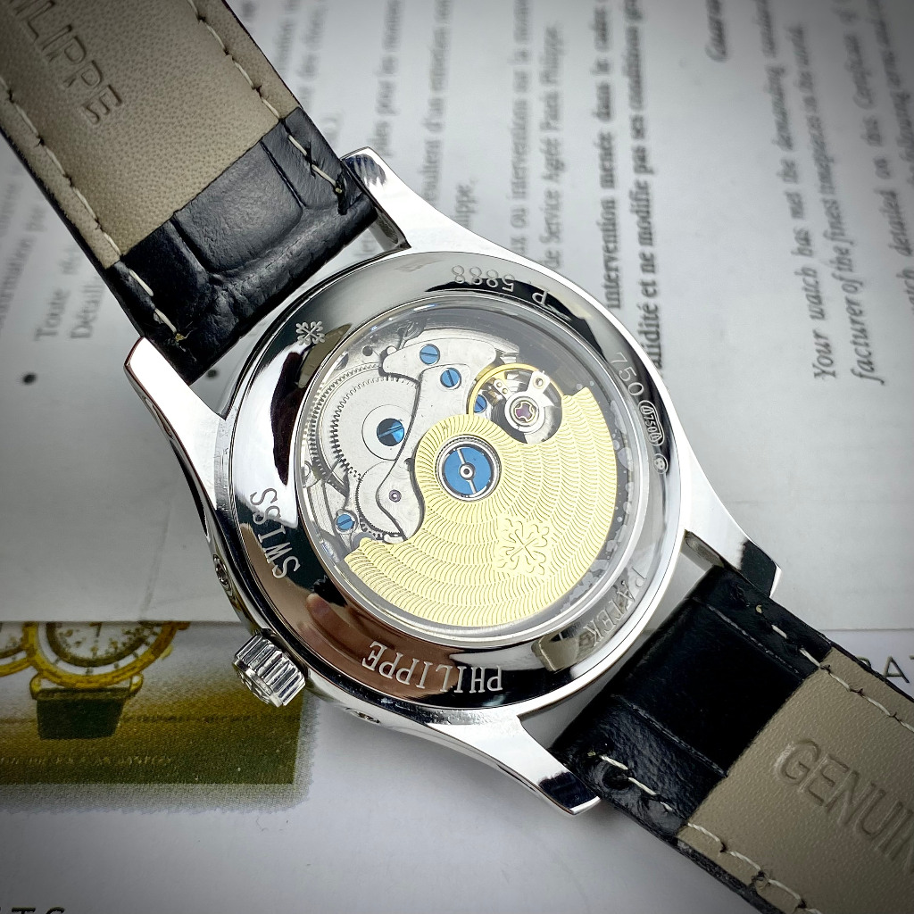 Đồng Hồ Nam Patek Complications Viền Đá Dây Da Nâu / Đen , Máy Automatic, Size 40mm