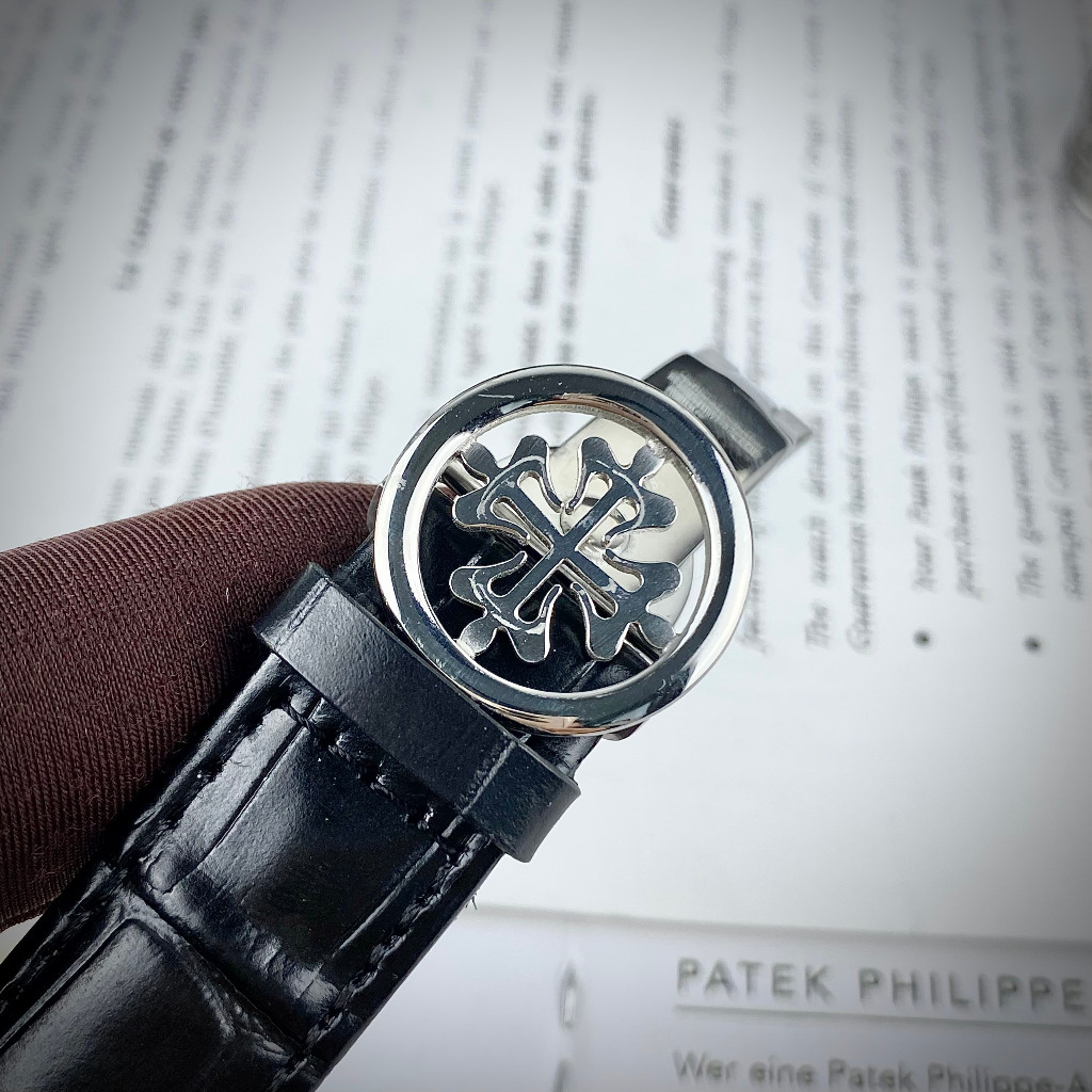 Đồng Hồ Nam Patek Complications Viền Đá Dây Da Nâu / Đen , Máy Automatic, Size 40mm