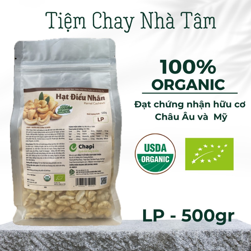 Hạt Điều Tươi Nhân Trắng hữu cơ đạt chứng nhận organic USDA và organic EU