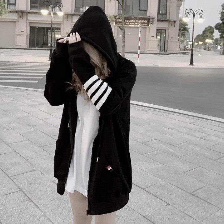 Áo Khoác Nam Nữ, Áo Khoác Chất Nỉ Kèm Mũ Unisex Phối Tay Vạch Thome 2 Màu Hot Trend