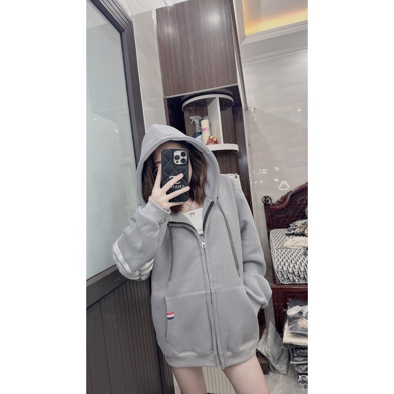 Áo Khoác Nam Nữ, Áo Khoác Chất Nỉ Kèm Mũ Unisex Phối Tay Vạch Thome 2 Màu Hot Trend