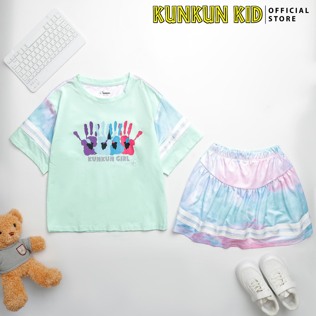 Áo bé gái và chân váy Cotton phong cách thể thao Kunkun Kid SCTHB1C9-SCTNB1C9 phù hợp cho bé từ 22-45kg