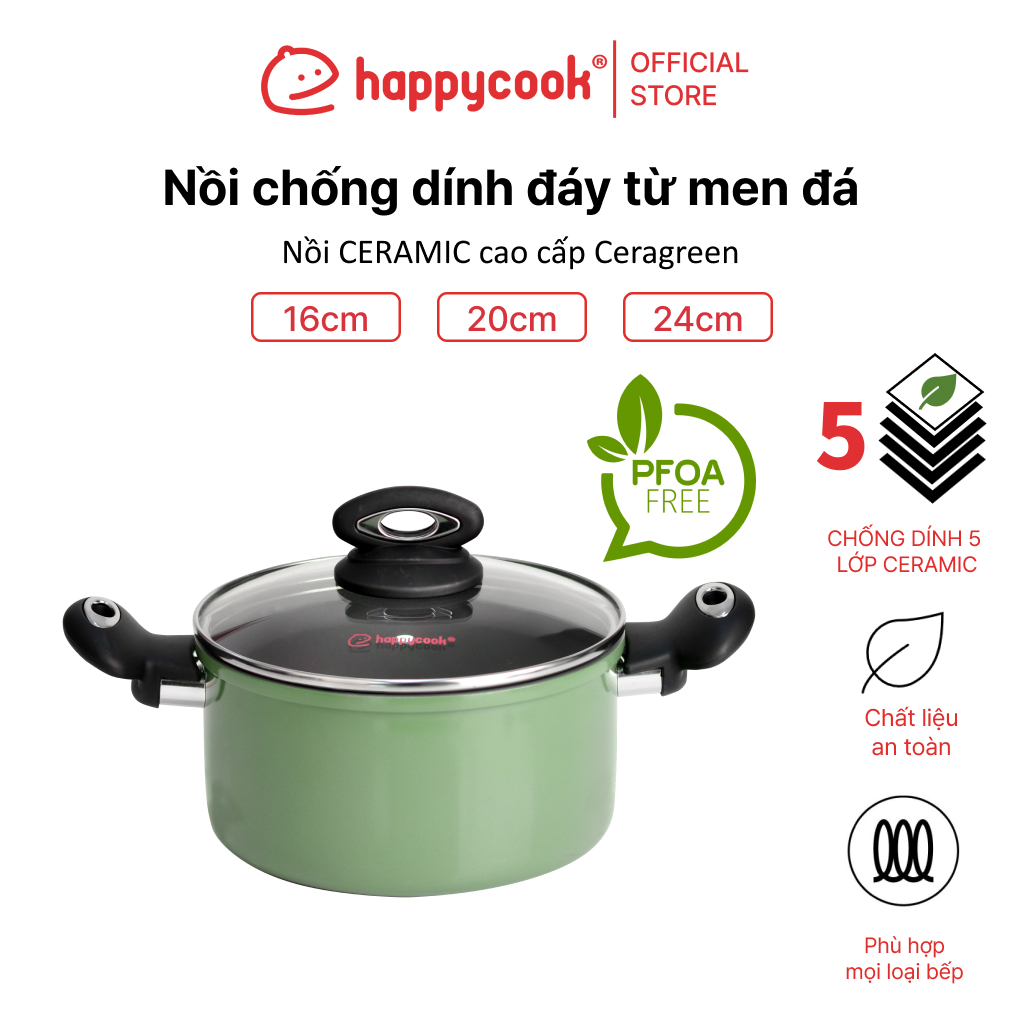 Nồi nhôm cao cấp Ceragreen 16cm, 20cm, 24cm, HAPPYCOOK