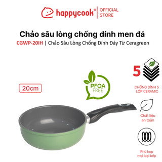 Chảo sâu lòng chống dính men đá đáy từ 20cm Ceragreen HAPPYCOOK, CGWP-20IH
