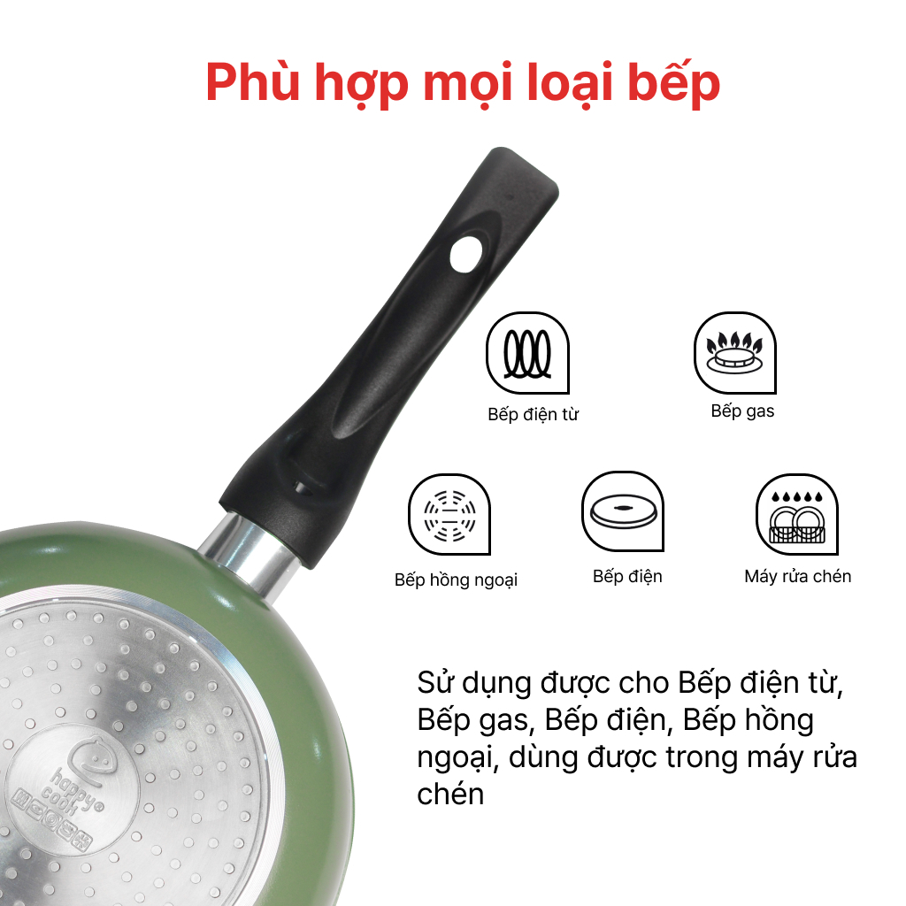 Chảo sâu lòng chống dính men đá đáy từ 20cm Ceragreen HAPPYCOOK, CGWP-20IH