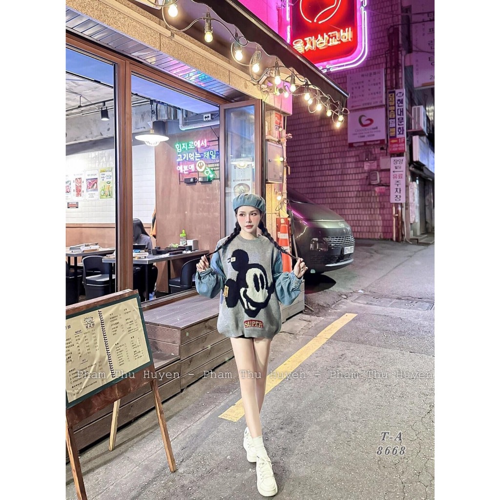 Áo len mickey pha tay bò hàng QC cực hot hàng QC