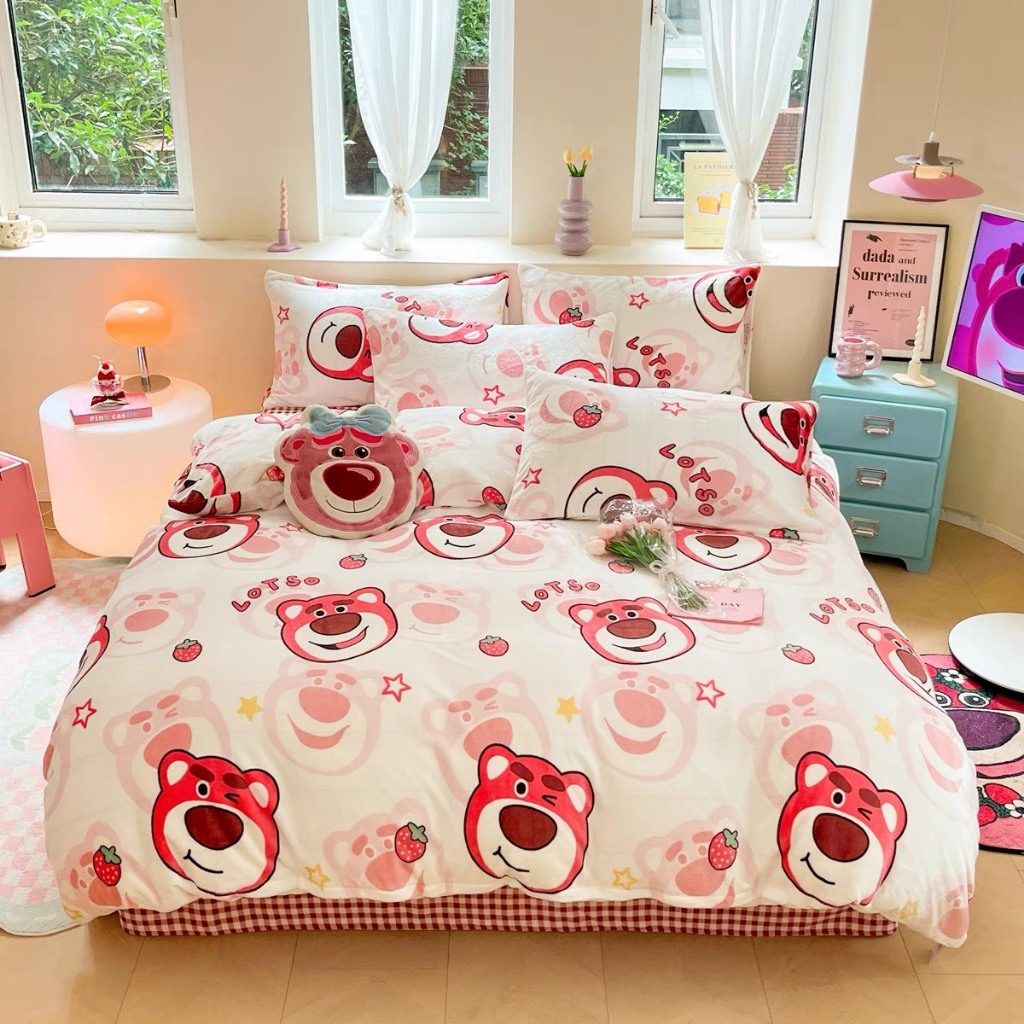 Bộ 4 Món Vỏ Chăn Ga Gối Nỉ Nhung Siêu Mịn Họa Tiết Disney Land