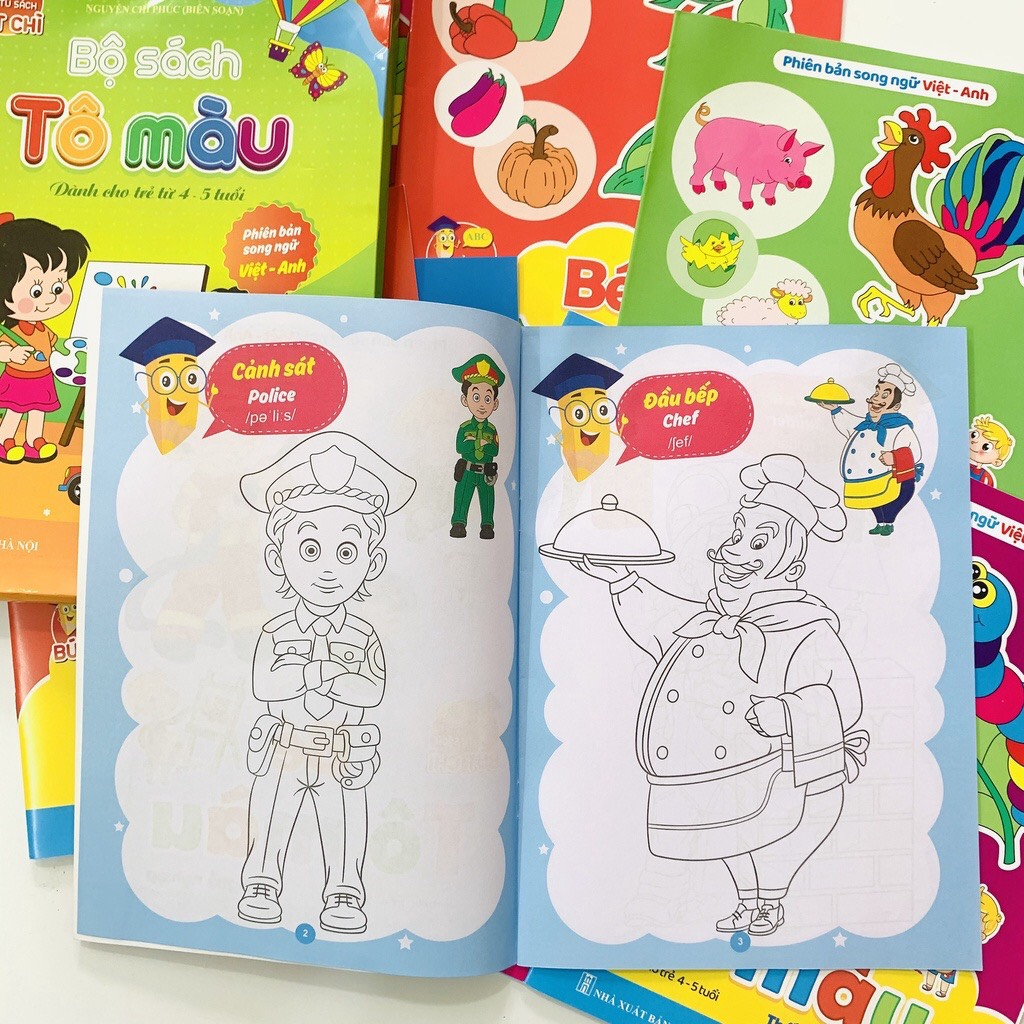 Sách - Bộ Sách Tô Màu phiên bản song ngữ Việt-Anh - Dành cho bé từ 4-5 tuổi (Túi 8 cuốn)
