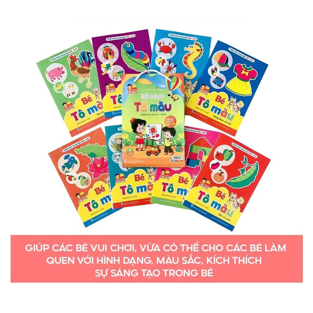 Sách - Bộ Sách Tô Màu phiên bản song ngữ Việt-Anh - Dành cho bé từ 4-5 tuổi (Túi 8 cuốn)