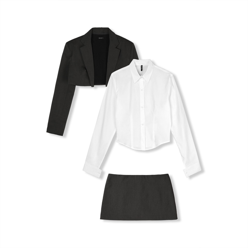 Set Nữ Shirt Crop Vest Miniskirt, Chất Vải Áo Cotton, Set Ngoài Kaki, WSB090, SOMEHOW