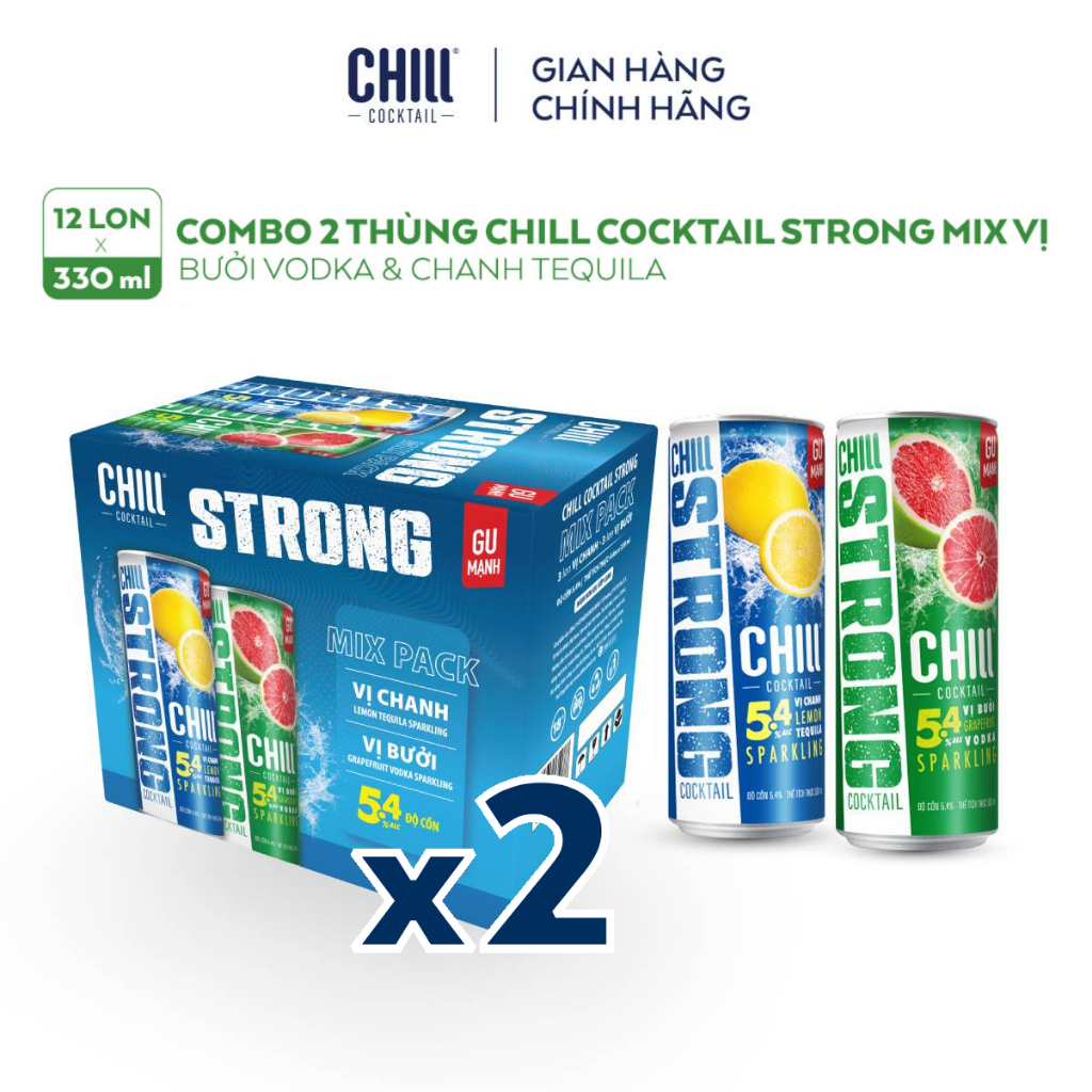 Combo 2 thùng 6 lon Chill Cocktail Strong mix vị Chanh Tequila & Bưởi Vodka (12 lon x 330ml)