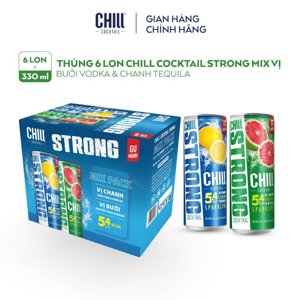 Combo 2 thùng 6 lon Chill Cocktail Strong mix vị Chanh Tequila & Bưởi Vodka (12 lon x 330ml)