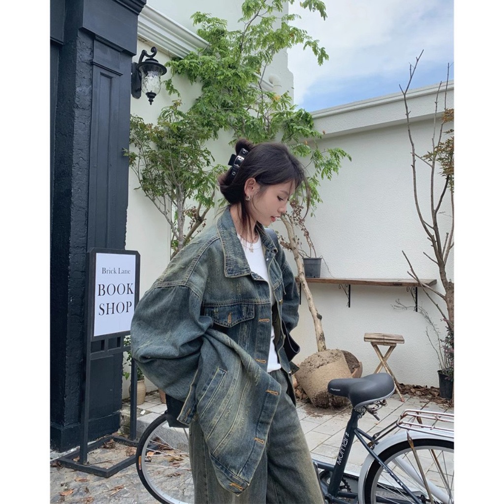 Áo khoác bò denim Unisex màu xanh wash rêu cá tính - 247store.vn - AokhoacjeanM48_P6K2