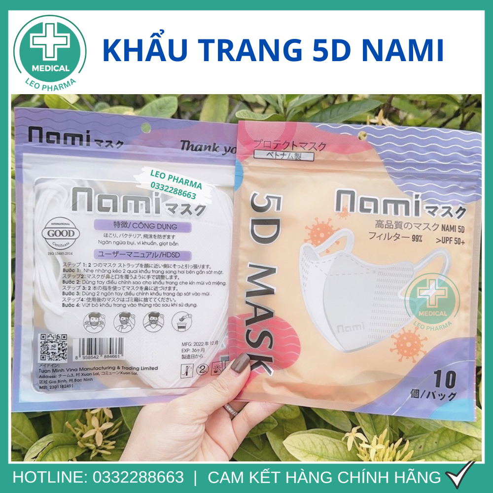 Khẩu Trang 5D NAMI Chính Hãng 3 Lớp Ngăn Ngừa Bụi, Thiết Kế Ôm Sát, Dễ Thở, Không Lem Son