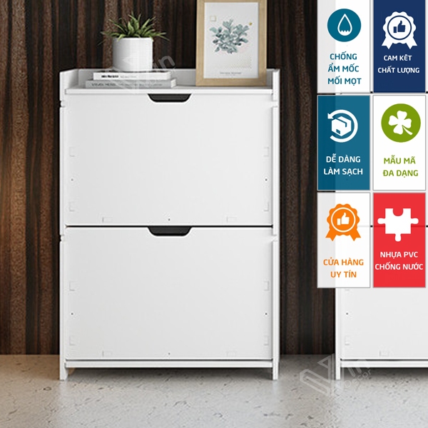 Tủ giày thông minh 2 tầng 2 ngăn chứa 12 đến 15 đôi giày có hộc để chìa khóa tiện lợi chống ẩm mốc cong vênh - WinDecor
