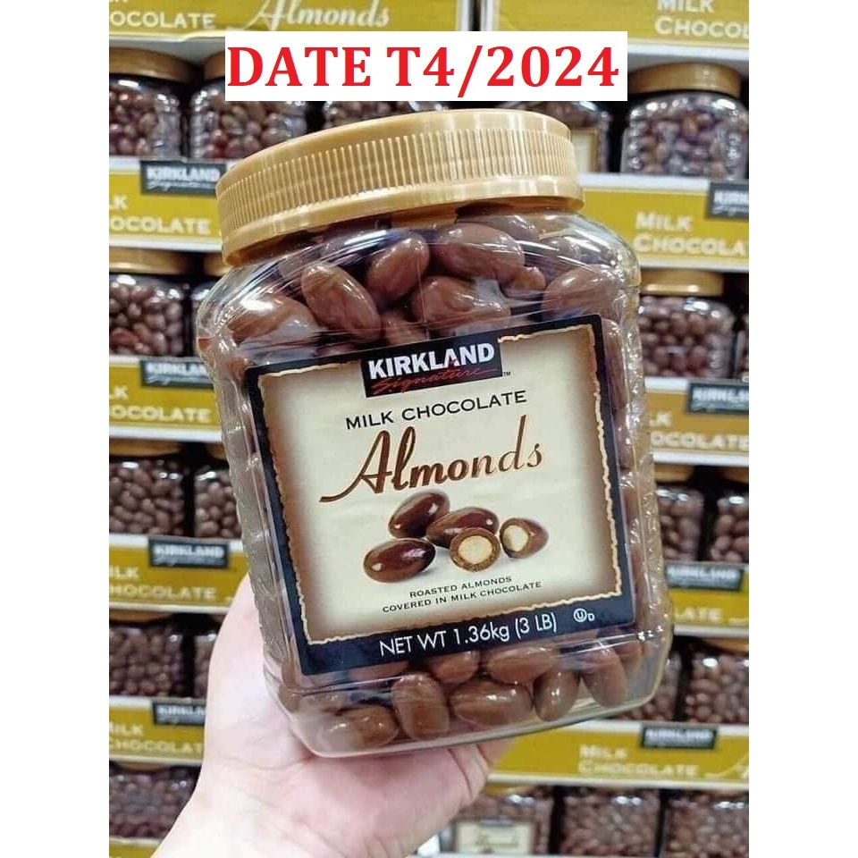 Socola Kirkland Milk Choco Almonds 1.36Kg ( NẮP VÀNG) ( date T4/2024 )