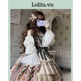 𝐂𝐨́ 𝐒𝐚̆̃𝐧 - Váy Lolita JSK hoạ tiết tranh sơn dầu cung điện kèm hai tay áo (Kèm ảnh thật)