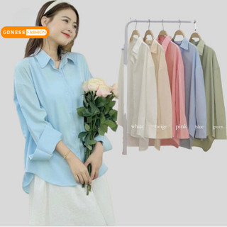 Áo sơ mi lụa Goness form rộng dài tay thiết kế kiểu đuôi tôm tông màu pastel basic phù hợp thời trang đi học, đi làm