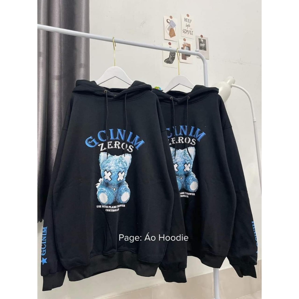 Áo Hoodie Nam Nữ, Áo Hoodie Hình Gấu ZEROS Dáng Rộng Kèm Mũ 2 Lớp Dày Dặn Siêu Xinh