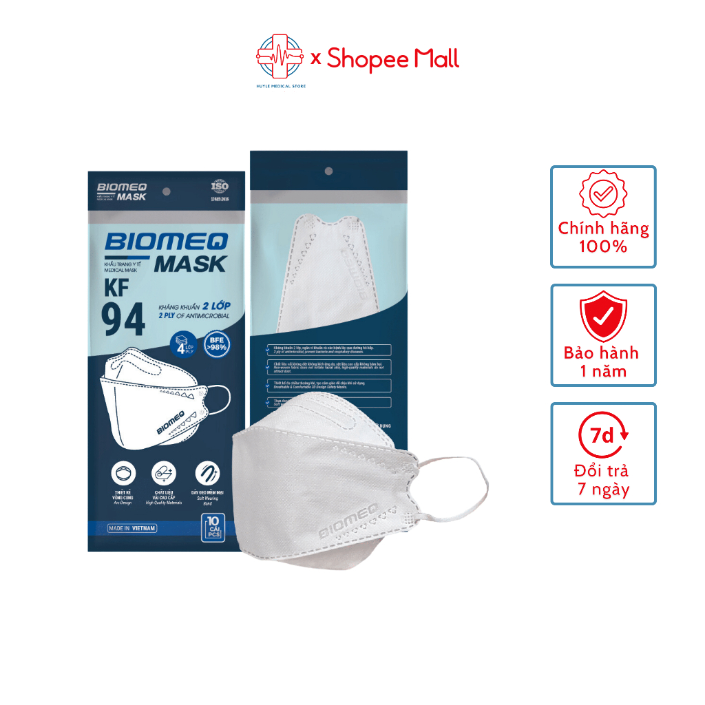 Khẩu trang BIOMEQ MASK KF94 4 lớp kháng khuẩn và lọc bụi bẩn - Huyle
