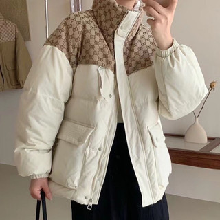 Áo khoác phao lông vũ siêu nhẹ dáng ngắn phối vải canvas hoạ tiết gc siêu hot