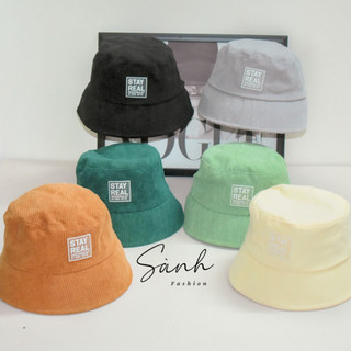 Mũ bucket vành cụp thêu tem STAY REAL Nón tai bèo chất nhung tăm cao cấp thời trang form unisex nam nữ BK30