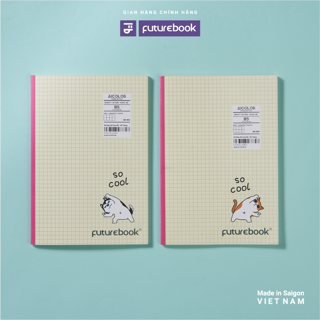 Sổ May Chỉ Dán Gáy FUTURBOOK mẫu So Cool B5 Caro 80trang 100GSM. Sổ tay ghi chú, sổ ghi chép, khổ vở sinh viên