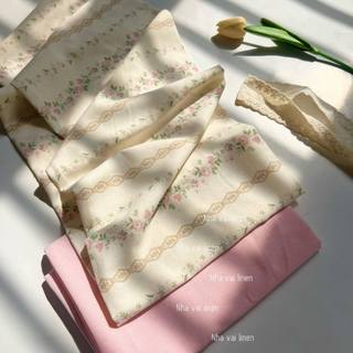 Vải linen bột dày hoạ tiết hoa dây hồng mềm mại độ dày vừa đủ chất liệu an toàn cho da - nhà vải linen
