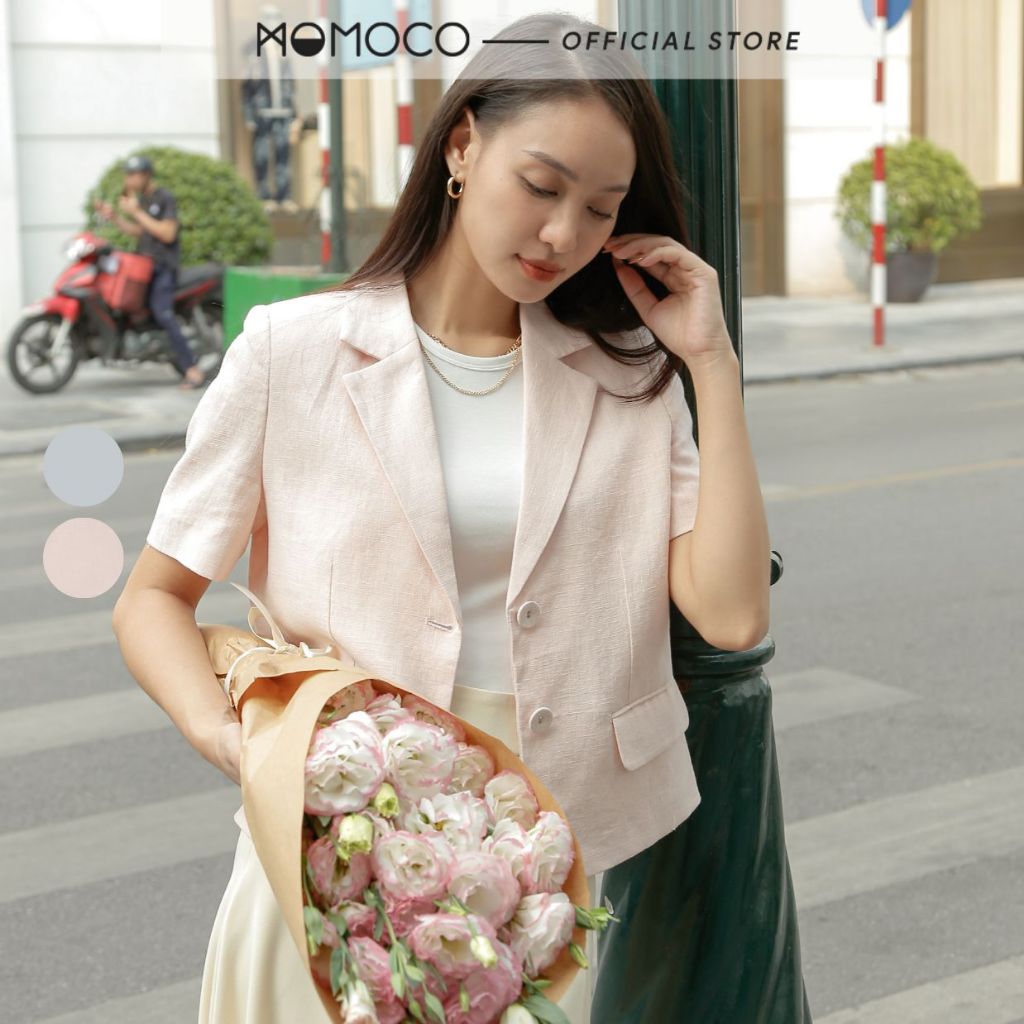 Áo Blazer Ngắn Tay MOMOCO Chất Linen Cao Cấp Không Nhăn Kiểu Dáng Thanh Lịch Trẻ Trung M3182