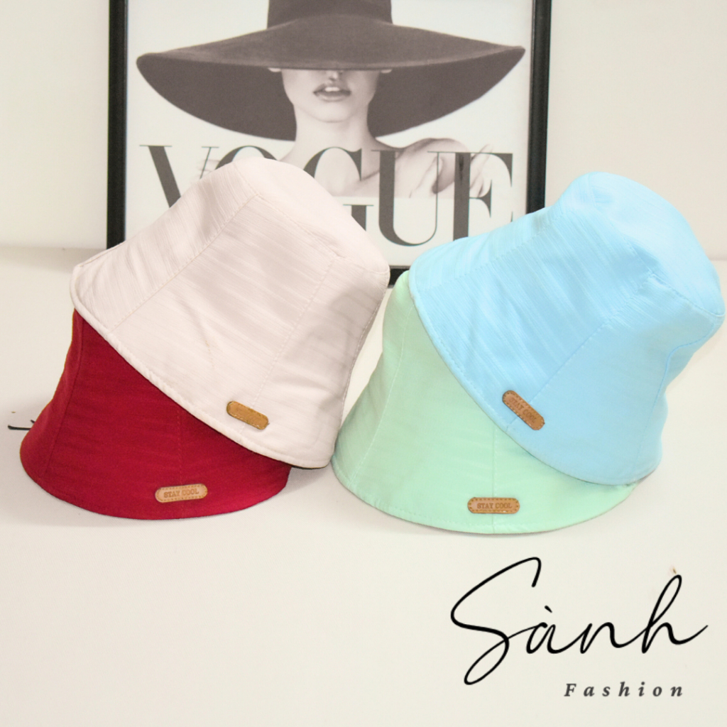 Mũ bucket vành cụp thêu tem STAY COOL Mũ tai bèo vải nhún vân sọc cao cấp thời trang form unisex nam nữ_sanhfashion