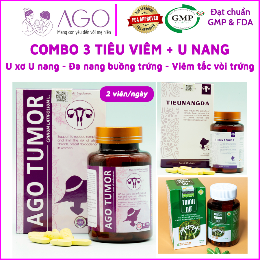 Combo tiêu U xơ U nang, Đa nang buồng trứng cho phụ nữ hiếm muộn AGO TUMOR + TIÊU NANG ĐÀ + BẠCH TRINH NỮ