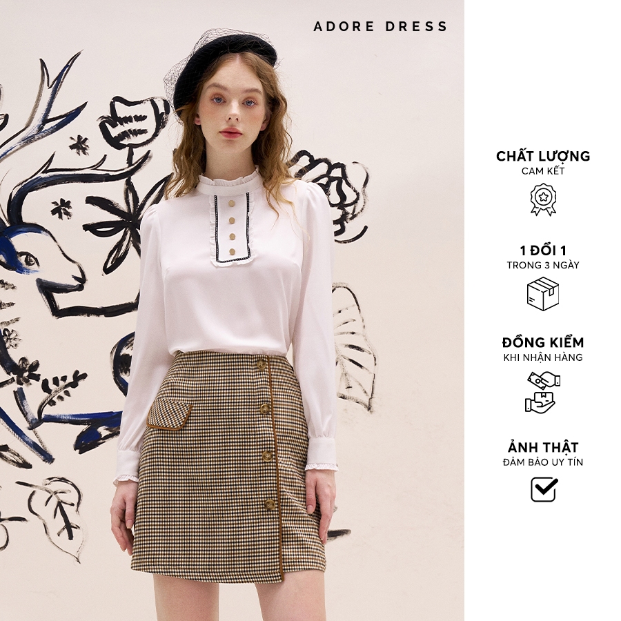 Áo sơ mi Shirts casual style lụa trắng dây trang trí bèo cổ 312TO1133 ADORE DRESS