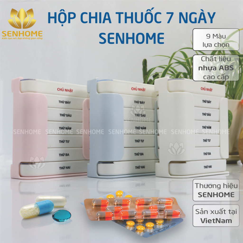 Hộp Chia Thuốc 7 Ngày SENHOME Loại 3 Ngăn Và 4 Ngăn Phiên Bản Tiếng Việt, Hộp Đựng Thuốc Viên 7 Ngày Xách Tay Tiện Lợi