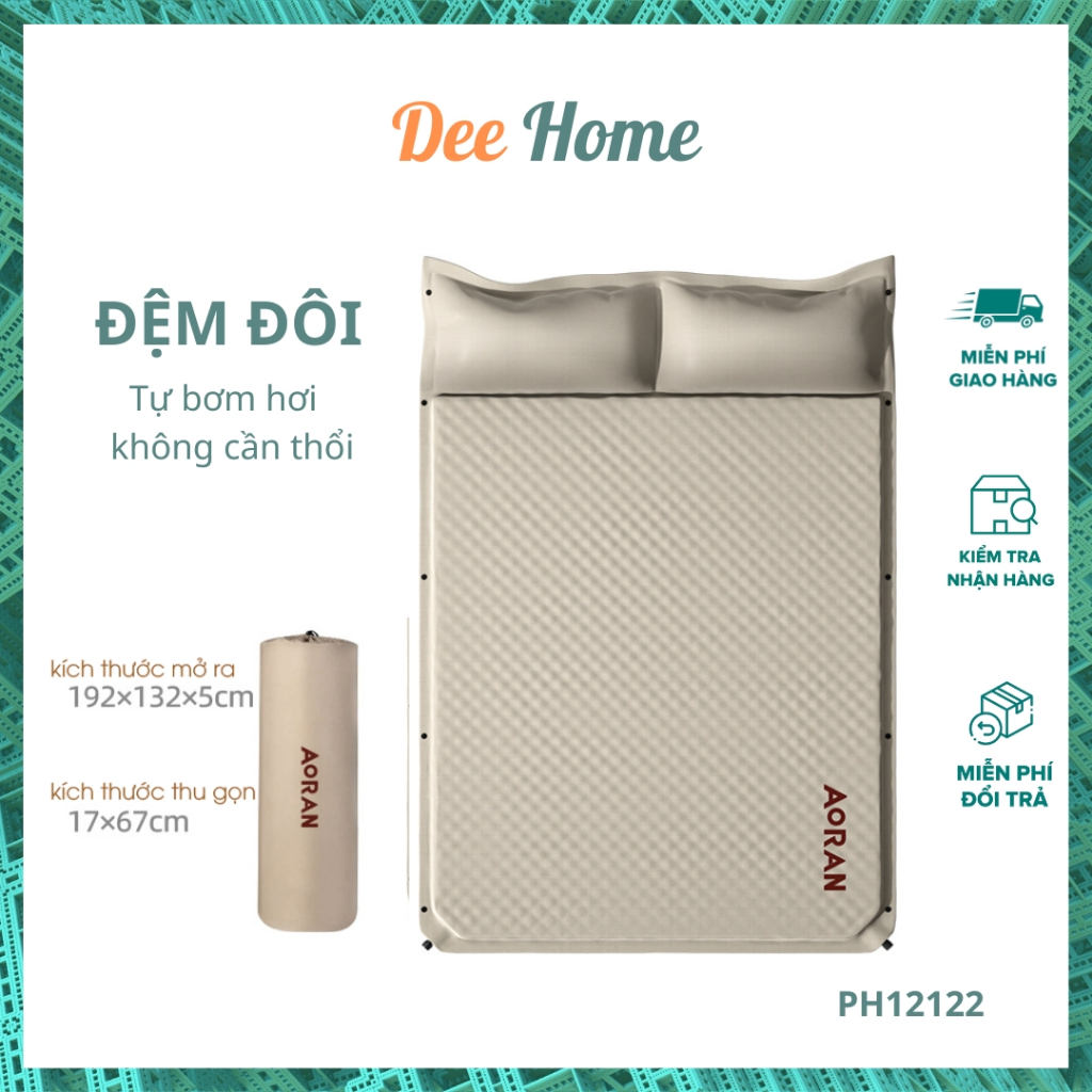 Đệm Gấp Kèm Gối Ngủ Trưa Văn Phòng Bơm Hơi Tự Động, Nệm Du Lịch Chống Ẩm Cắm Trại Không Cần Thổi, Đệm Hơi Ô Tô Dã Ngoại