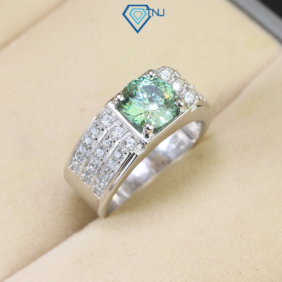 Nhẫn nam kim cương Moissanite đá xanh lá 8ly xi bạch kim 161 giác cắt cao cấp kiểm định GRA NNAM0047 - Trang Sức TNJ