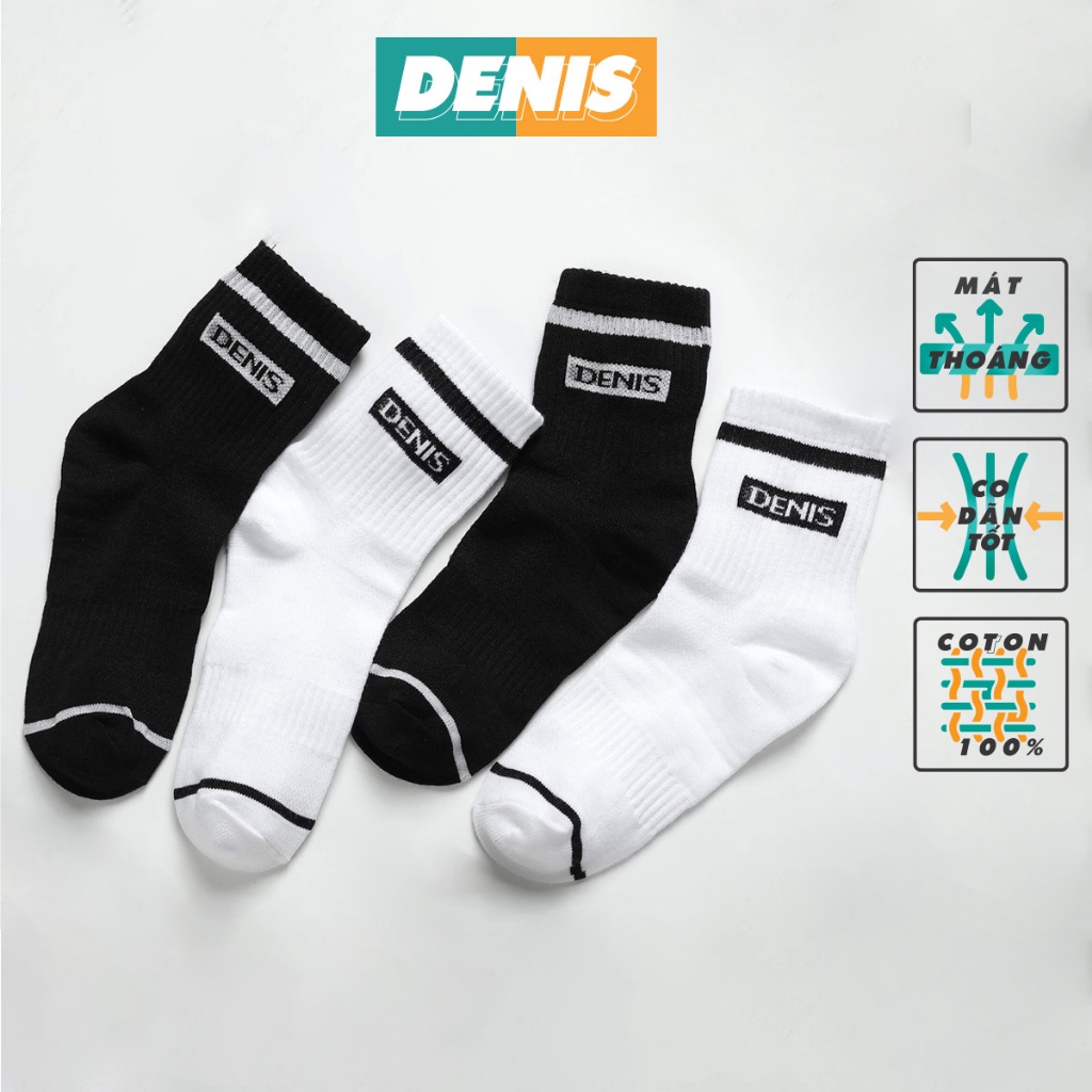 Combo 2 đôi Tất cổ cao Denis D03 chất liệu cotton cao cấp thoáng khí chữ DENIS dành cho nam và nữ