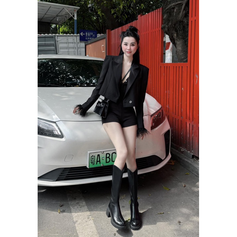 Giày boot cổ bầu dưới gối đế vuông cao cấp siêu êm chân SKL1666