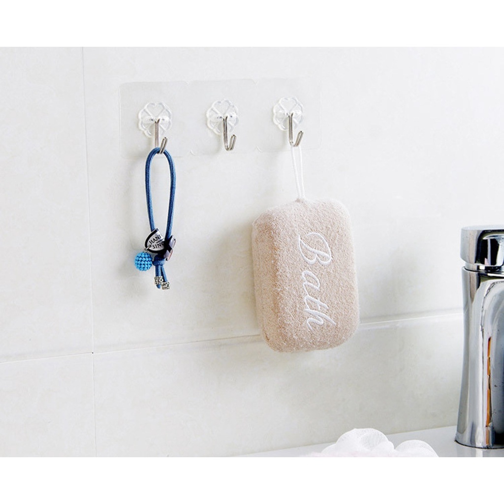 Móc dán tường trong suốt siêu dính, treo đồ chắc chắn, chịu lực
