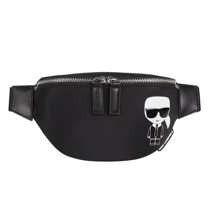 ⛔️Túi KL đeo chéo đeo thắt lưng nylon nhãn kim loại màu đen dành cho nam nữ Karl Lagerfeld/Karl Lagerfeld
