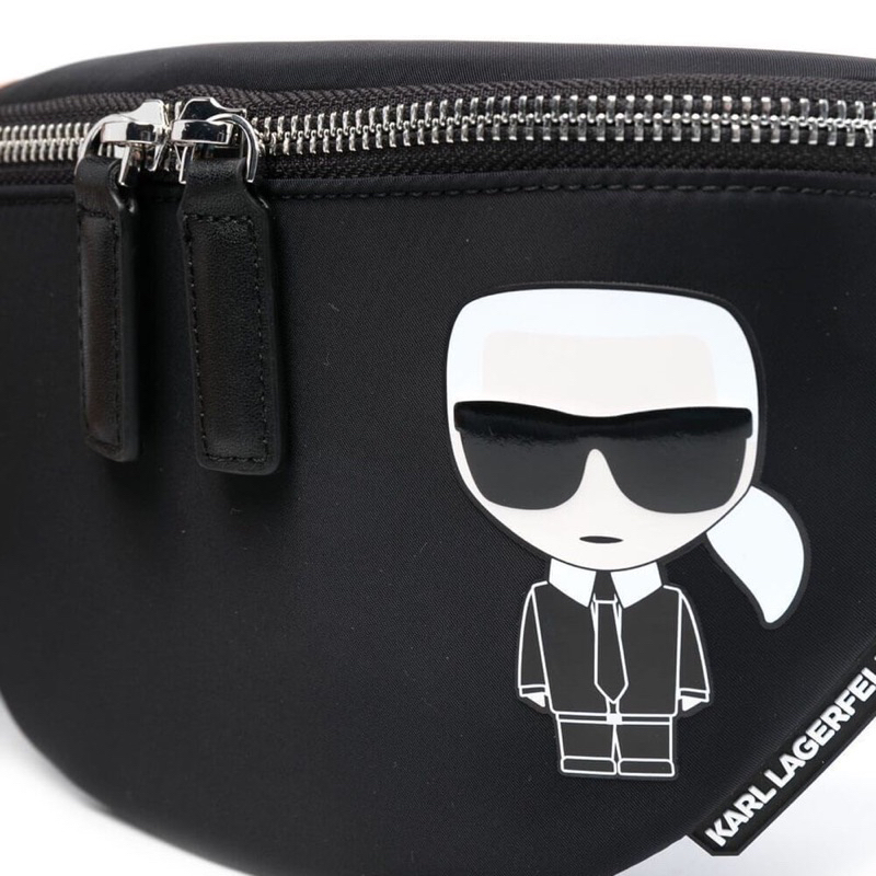 ⛔️Túi KL đeo chéo đeo thắt lưng nylon nhãn kim loại màu đen dành cho nam nữ Karl Lagerfeld/Karl Lagerfeld