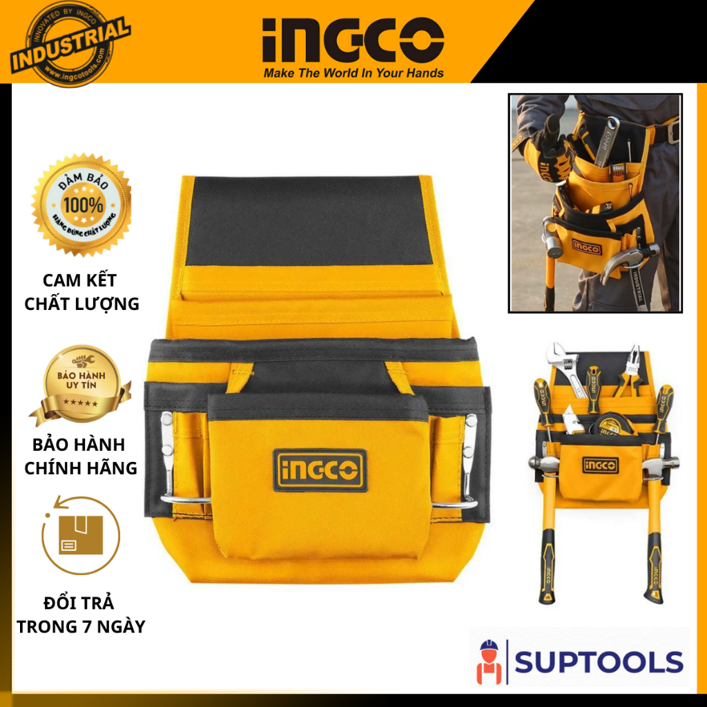 Giỏ đựng công cụ đeo lưng INGCO HTBP01011 Túi đeo hông 10 túi nhỏ chịu lực tốt khóa cài siêu bền [Đồ nghề chính hãng]