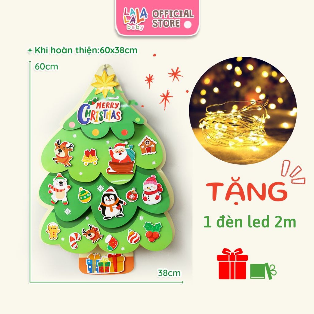 Cây thông noel treo tường 3D Lala Xmas Tree Tặng 2m đèn led đồ chơi thủ công cho bé Lalala baby