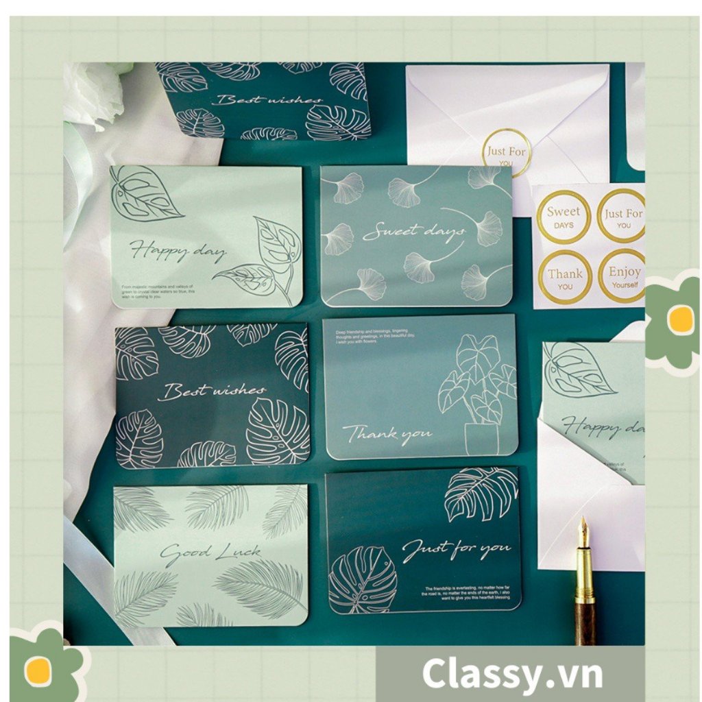 Thiệp Cổ điển Vintage  Classy in họa tiết hoa nhí giấy art sang trọng kèm phong bì giấy kraft nâu Q724