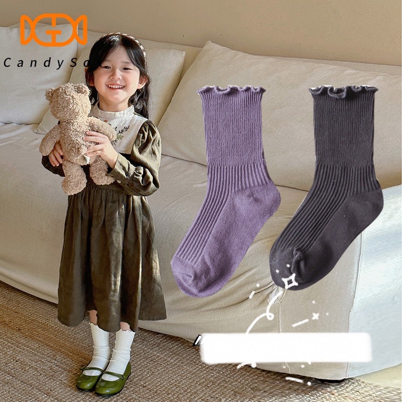 Tất vớ cao cổ viền bèo nhún dễ thương cho bé gái chất cotton bamboo sợi tre